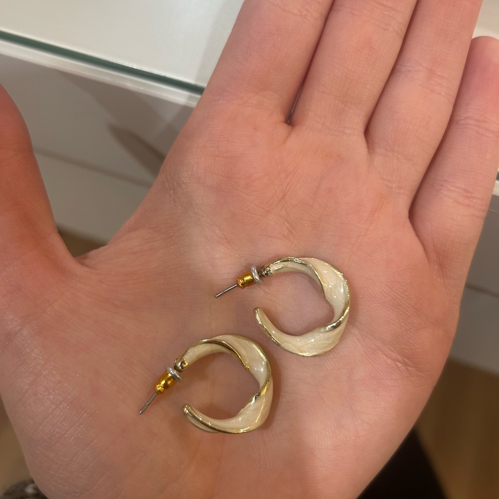 Gold and Cream Hoop Earrings